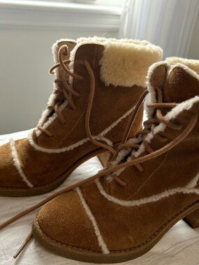 UGG Chestnut Brown Suede Lace-Up Shearling Ankle Boots